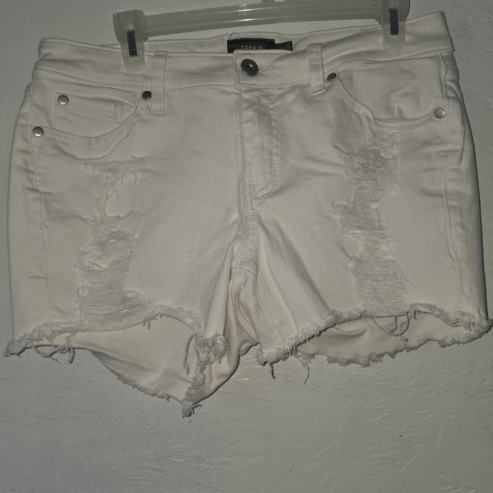 Torrid White Jean Shorts with Frayed Hem